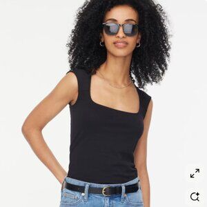J. Crew Factory Cap-sleeve Stretch Squareneck Tank Top NWT in Black XS